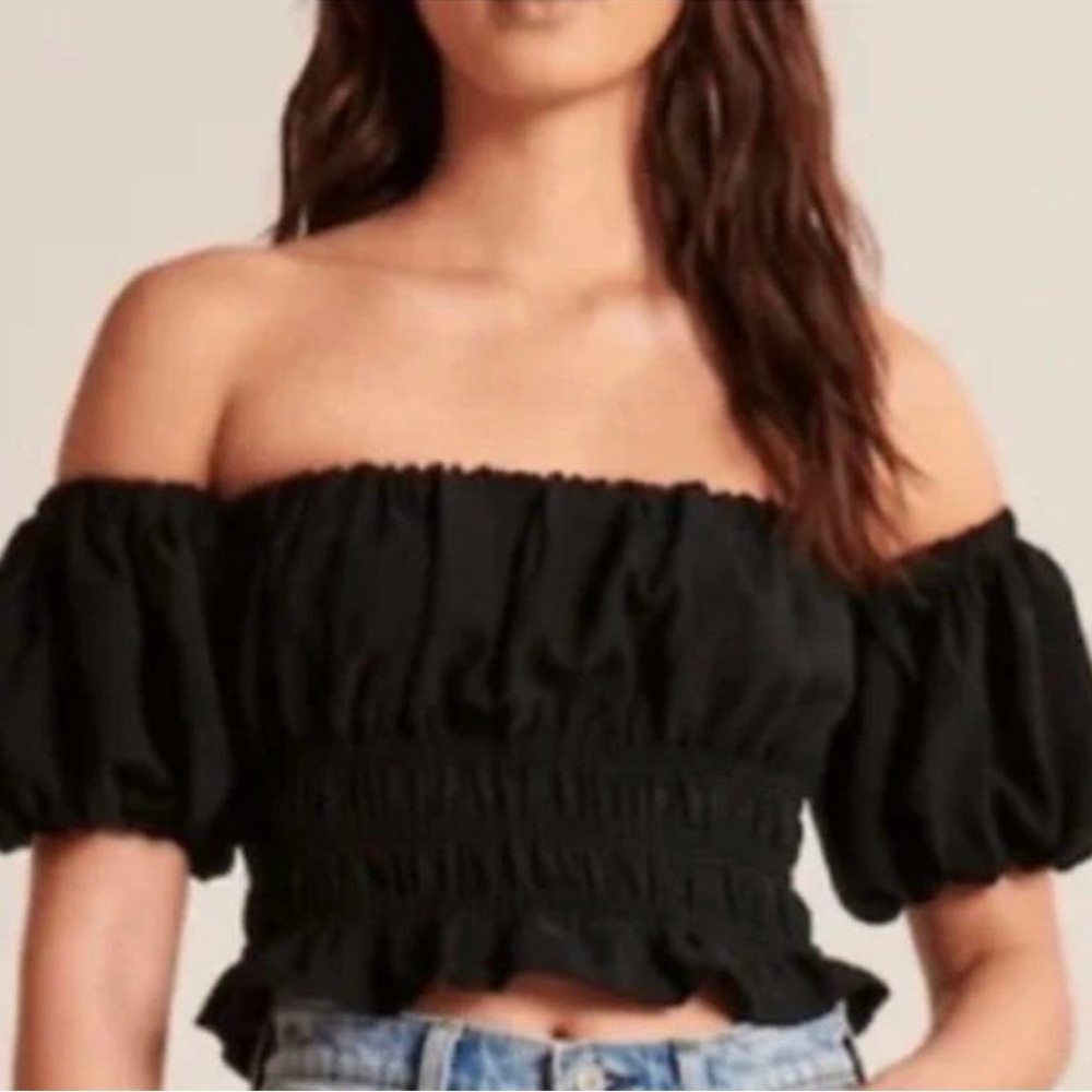 Abercrombie & Fitch Black Smocked Crop Top